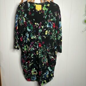 Anthropologie Maeve Petal Palette Black Floral Dolman Sleeve Dress Size Medium